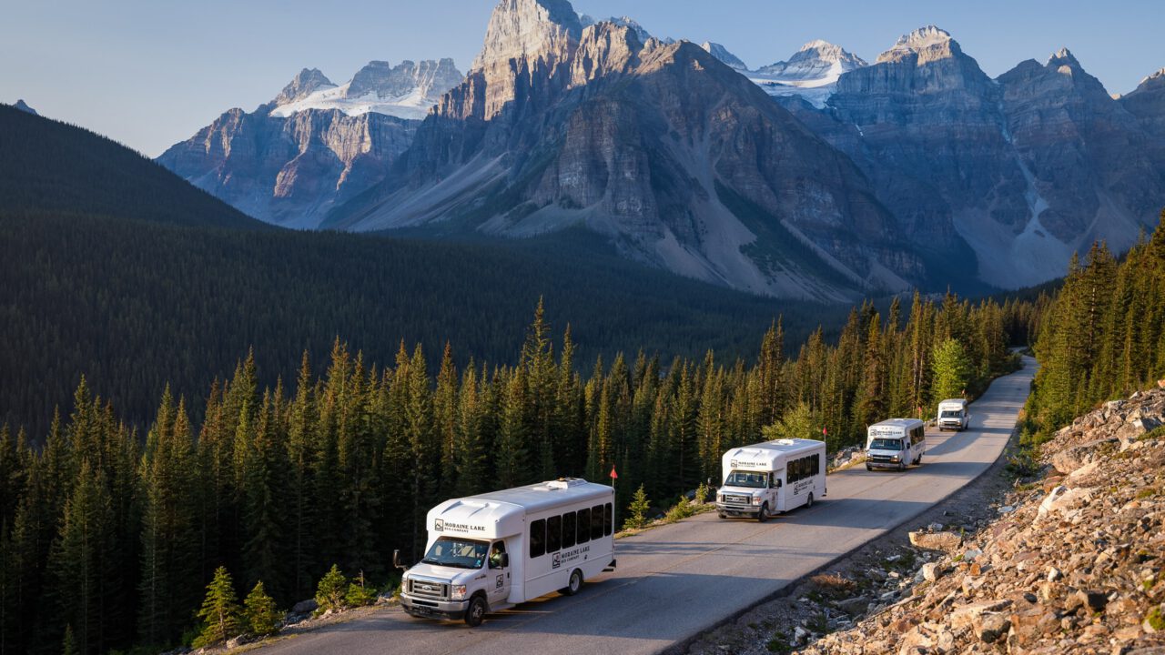 Moraine Lake Bus Company shuttle bus at Moraine Lake
