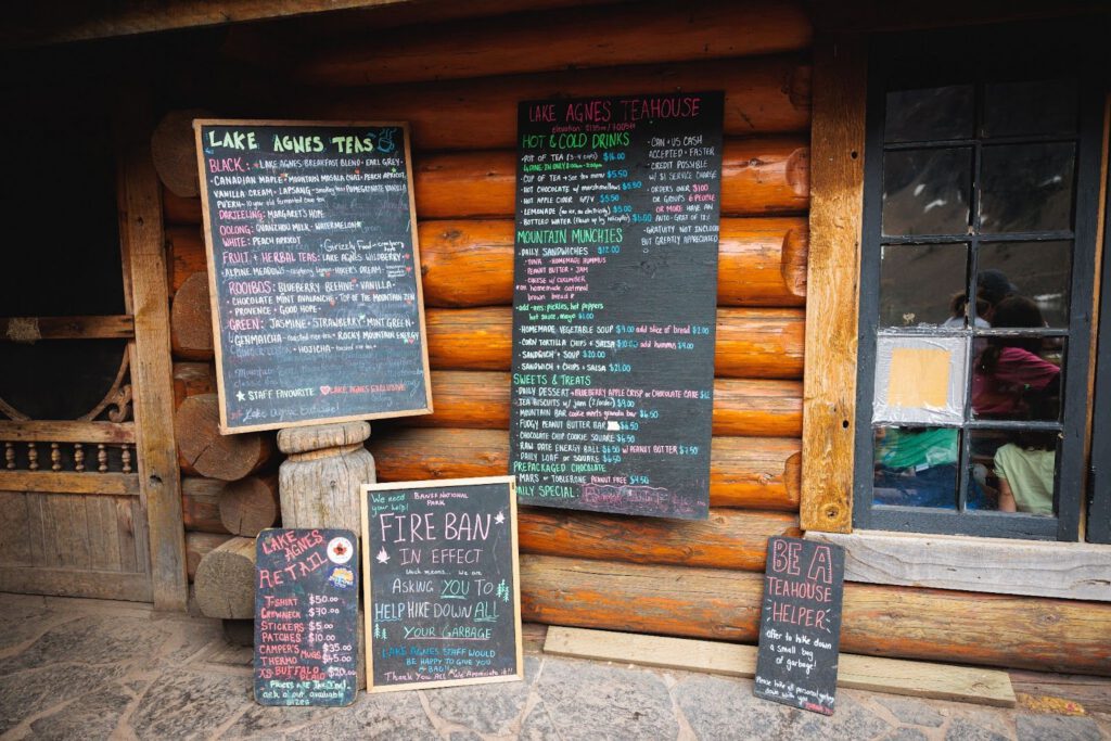 Lake Agnes Tea House Hike menu